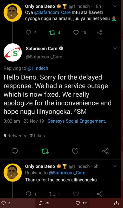 Only one deno 1_ndech 18h oya safaricom_care mtu ata hawezi nyonga nugu na amani