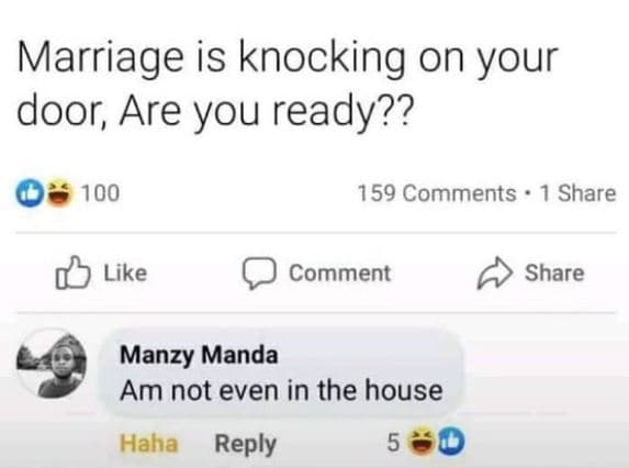 Marriage is knocking on your door are you ready?? 100 159 comments share like co