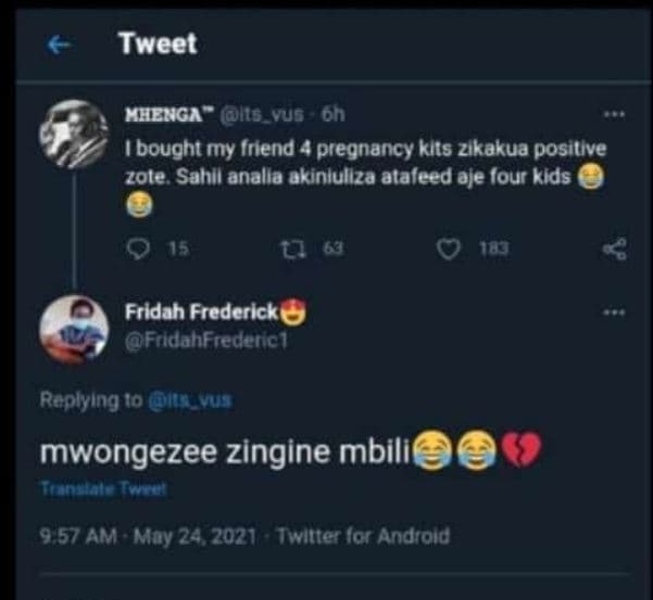 Tweet khenga ilg_vug on 1 bought my irend pregnancy klts zikakua posilive zote.s