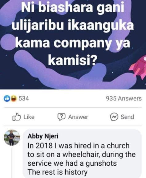 Ni biashara gani ulijaribu ikaanguka kama company ya kamisi? 534 935 answers lik