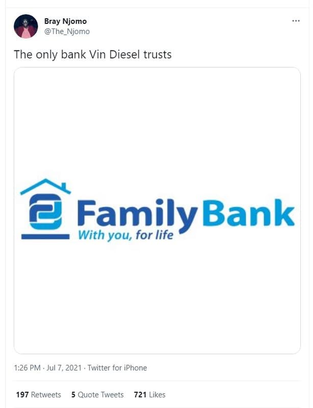 Bray njomo the_njomo the only bank vin diesel trusts familybank with you, for li