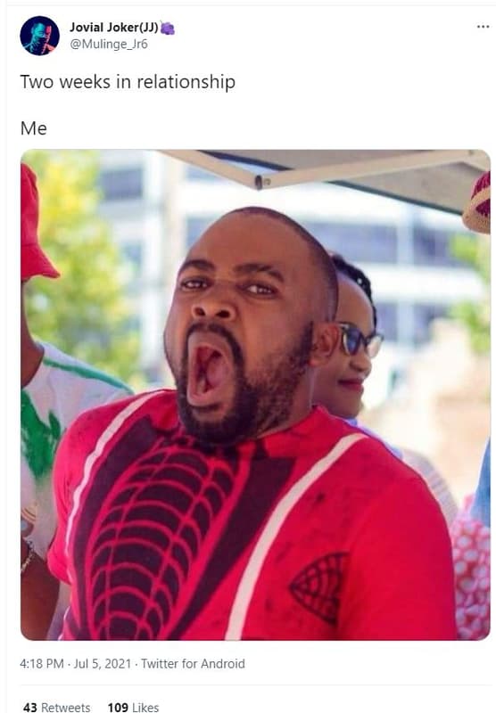 Jovial jokerjj mulinge_jró two weeks in relationship me 4,18 pm jul 5, twitter f