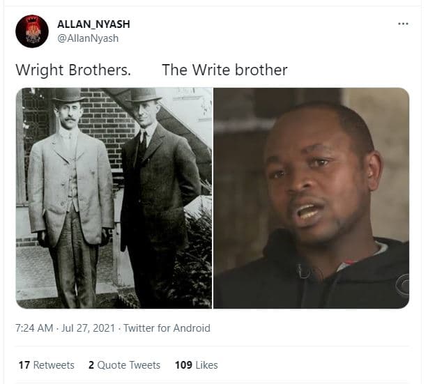 Allan_nyash allannyash wright brothers_ the write brother 7.24 am jul 27, twitte