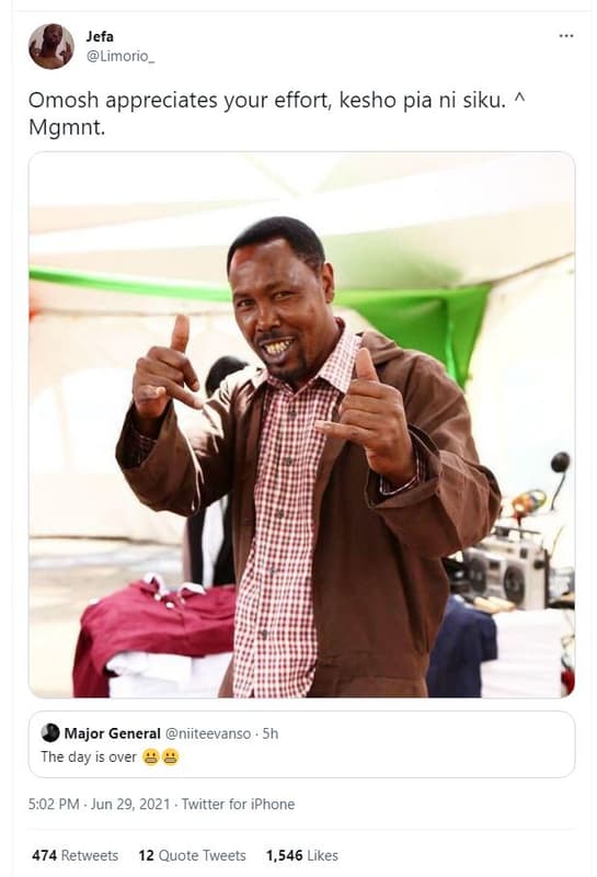 Jefa limorio_ omosh appreciates your effort kesho pia ni siku. mgmnt. major gene