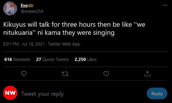 Eve eveee254 kikuyus will talk for three hours then be like we nitukuaria' ni ka