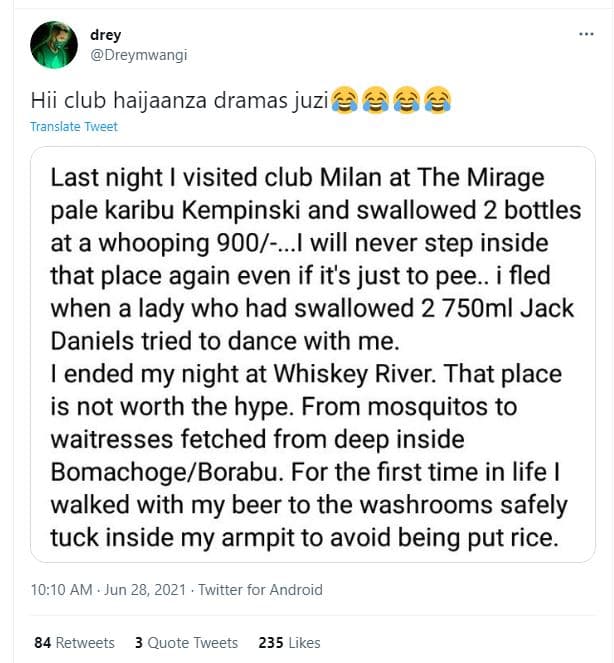Drey dreymwangi hii club haijaanza dramas juzi translate tweet last night visite
