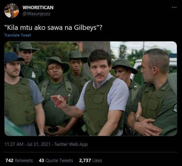 Whoretican wasunjezzz 'kila mtu ako sawa na gilbeys? translate tweet 11.27 am .