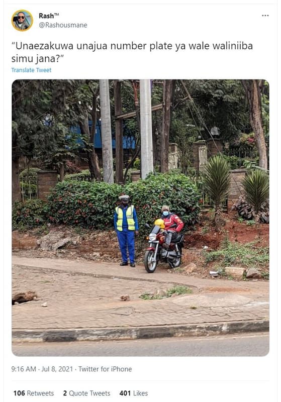 Rash rashousmane unaezakuwa unajua number plate ya wale waliniiba simu jana? tra