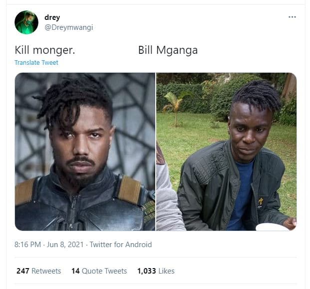 Drey dreymwangi kill monger . translate tweet bill mganga 8.16 pm jun 8 twitter