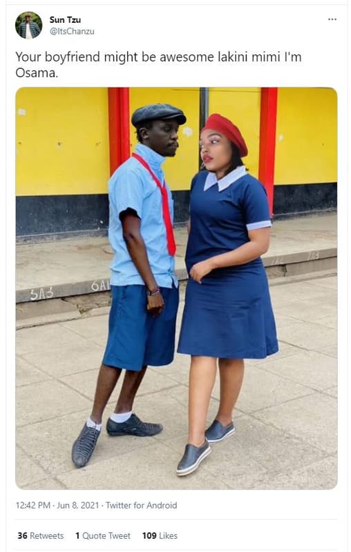 Sun tzu itschanzu your boyfriend might be awesome lakini mimi l'm osama. 12.42 p