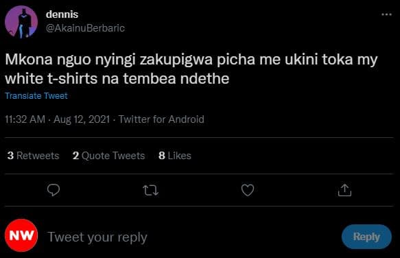 Dennis akainuberbaric mkona nguo nyingi zakupigwa picha me ukini toka my white t