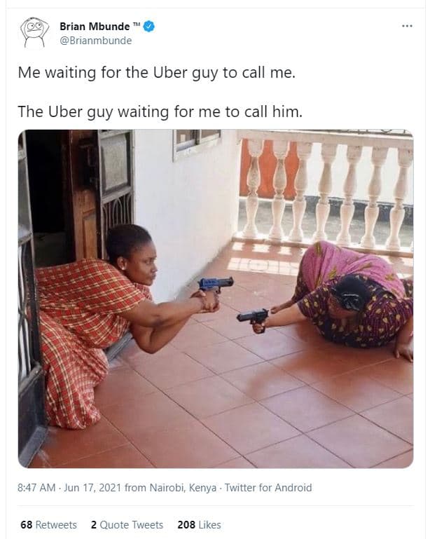 Brian mbunde brianmbunde me waiting for the uber guy to call me the uber guy wai