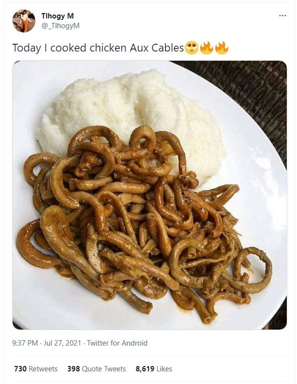 Tlhogy m tlhogym today cooked chicken aux cables 9.37 pm jul 27, twitter for and