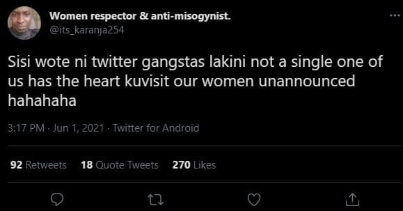 Women respector antimisogynist. its_karanja254 sisi wote ni twitter gangstas lak