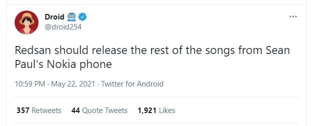 Droid droid254 redsan should release the rest of the songs from sean paul's noki