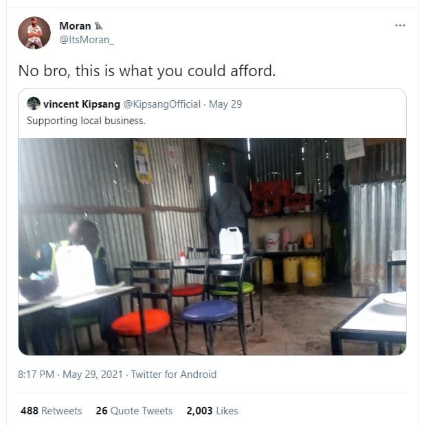 Moran itsmoran no bro this is what you could afford. vincent kipsang kipsangoffi