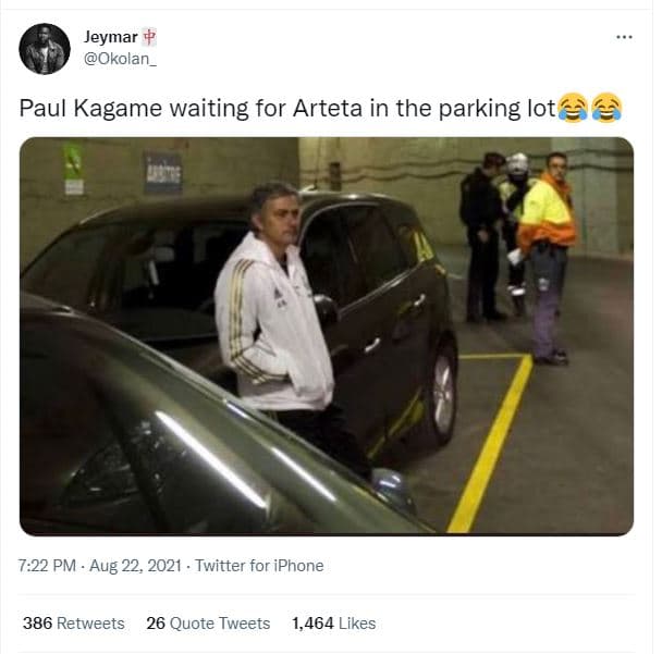 Jeymar okolan_ paul kagame waiting for arteta in the parking lot 7.22 pm . aug 2