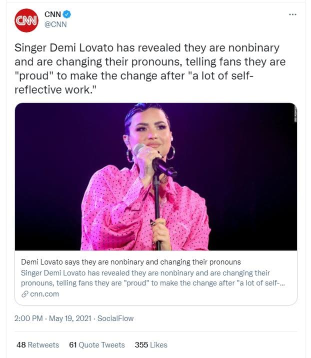 Cnn cnn singer demi lovato has revealed they are nonbinary and are changing thei