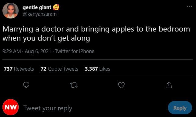 Gentle giant kenyansaram marrying a doctor and bringing apples to the bedroom wh