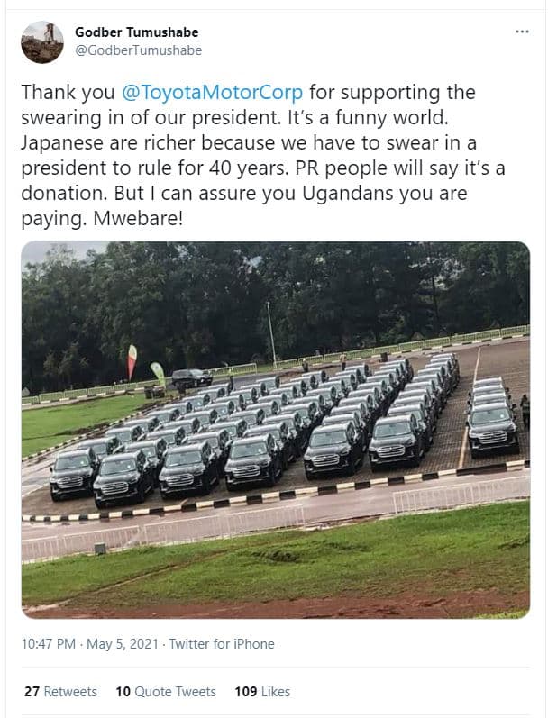 Godber tumushabe godbertumushabe thank you toyotamotorcorp for supporting the sw