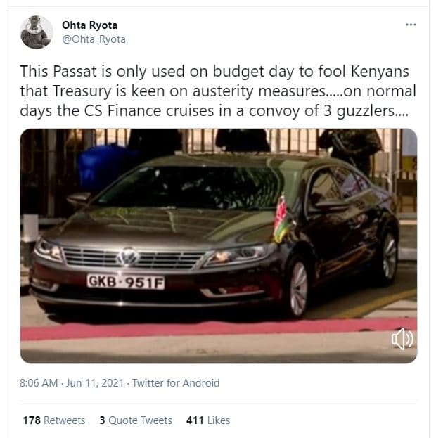 Ohta ryota ohta_ryota this passat is only used on budget day to fool kenyans tha
