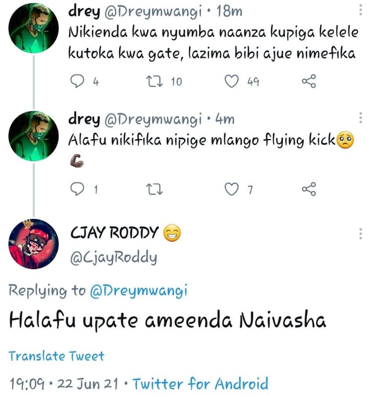 Drey dreymwangi 18m nikienda kwa nyumba naanza kupiga kelele kutoka kwa gate, la