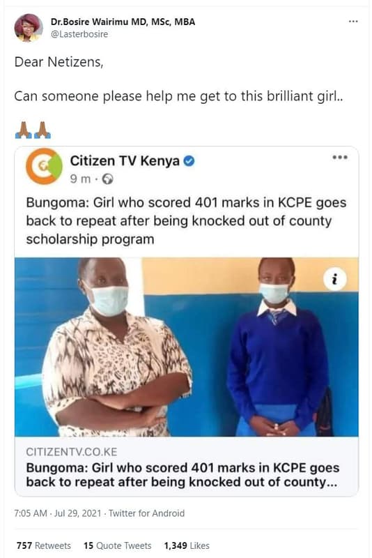 Dr. bosire wairimu md, msc, mba lasterbosire dear netizens, can someone please h