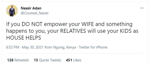Nassir adan counsel_nassir if you do not empower your wife and something happens