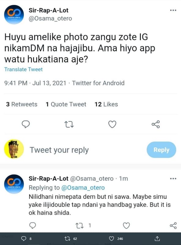 Sirrapalot goi0 osama otero huyu amelike photo zangu zote ig nikamdm na hajajibu