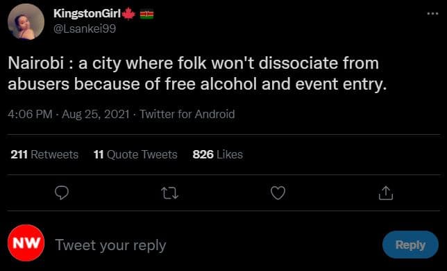 Kingstongirl lsankei9g nairobi a city where folk won't dissociate from abusers b