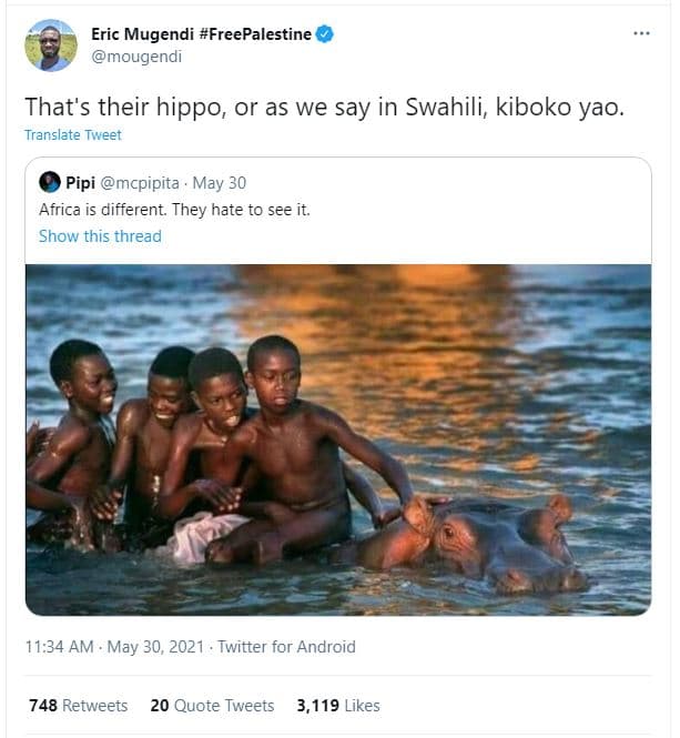 Eric mugendi freepalestine mougendi that's their hippo or as we say in swahili k