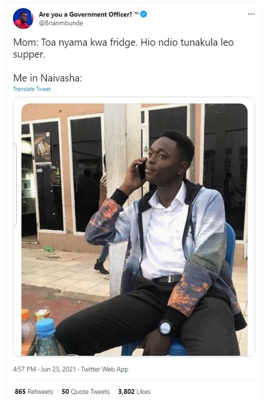 Are you government officer? brianmbunde mom toa nyama kwa fridge. hio ndio tunak