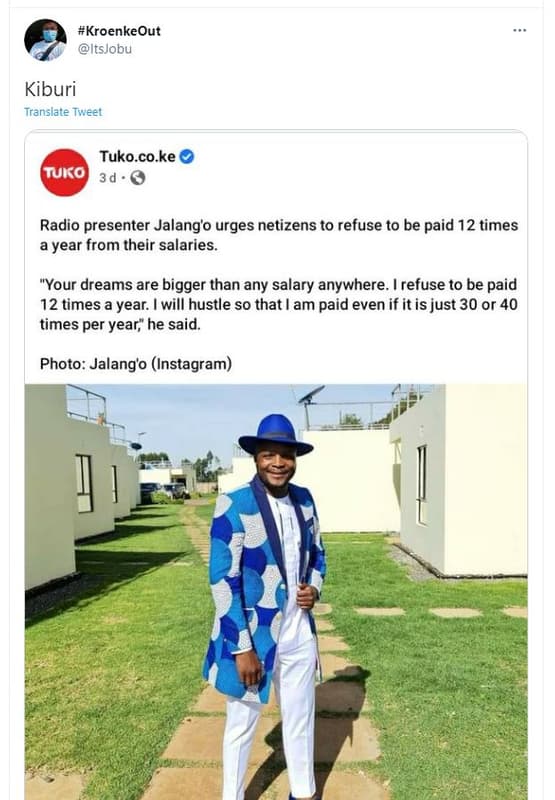 Kroenkeout itsjobu kiburi translate tweet tuko.co ke juko 3d radio presenter jal