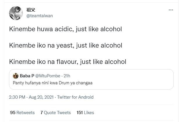 Ix teamtaiwan kinembe huwa acidic, just like alcohol kinembe iko na yeast, just