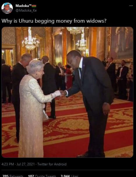 Madoka madoka_ke why is uhuru begging money from widows? 4,23 pm . jul 27, twitt