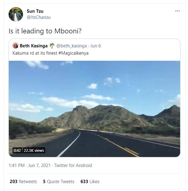 Sun tzu itschanzu is it leading to mbooni? beth kasinga beth_kasinga jun 6 kakum