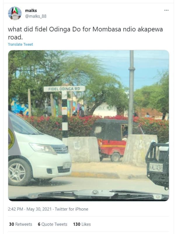 Malks malks_88 what did fidel odinga do for mombasa ndio akapewa road. translate