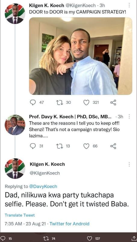 Kiigen k. koech kiigenkoech 3h door to door is my campaign strategy! 47 17 30 0