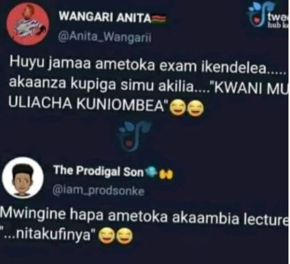 Wangari anita twer anita_wangaril huyu jamaa ametoka exam ikendelea. akaanza kup