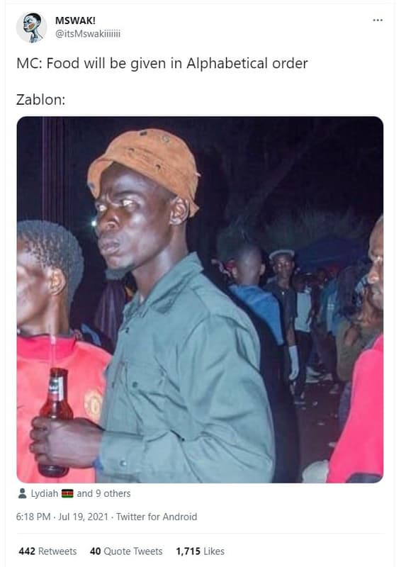 Mswak! itsmswakiiiiiii mc food will be given in alphabetical order zablon lydiah