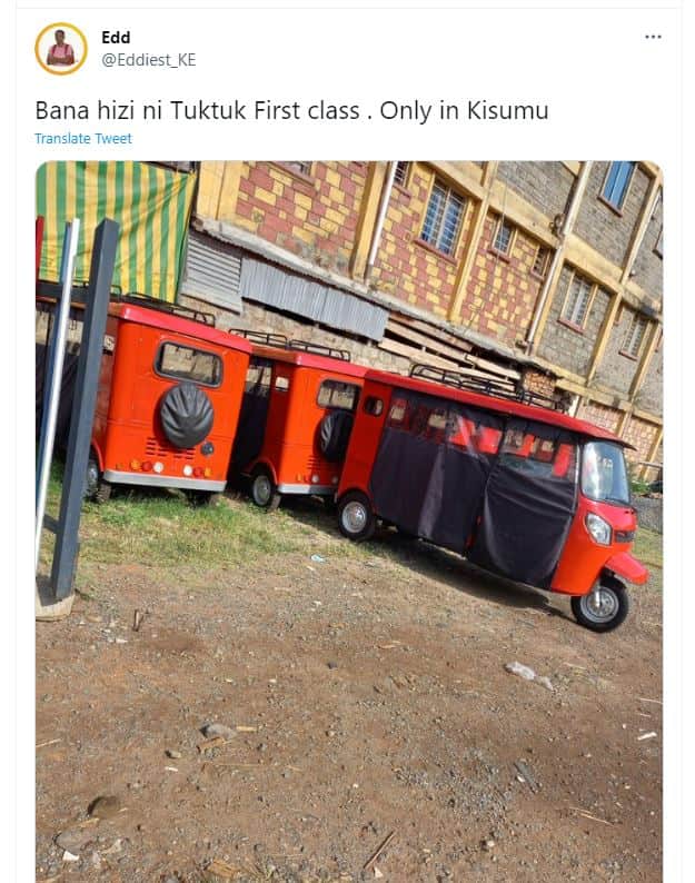 Edd eddiest_ke bana hizi ni tuktuk first class . only in kisumu translate tweet