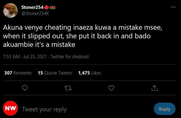 Stoner254 stoner254k akuna venye cheating inaeza kuwa a mistake msee when it sli