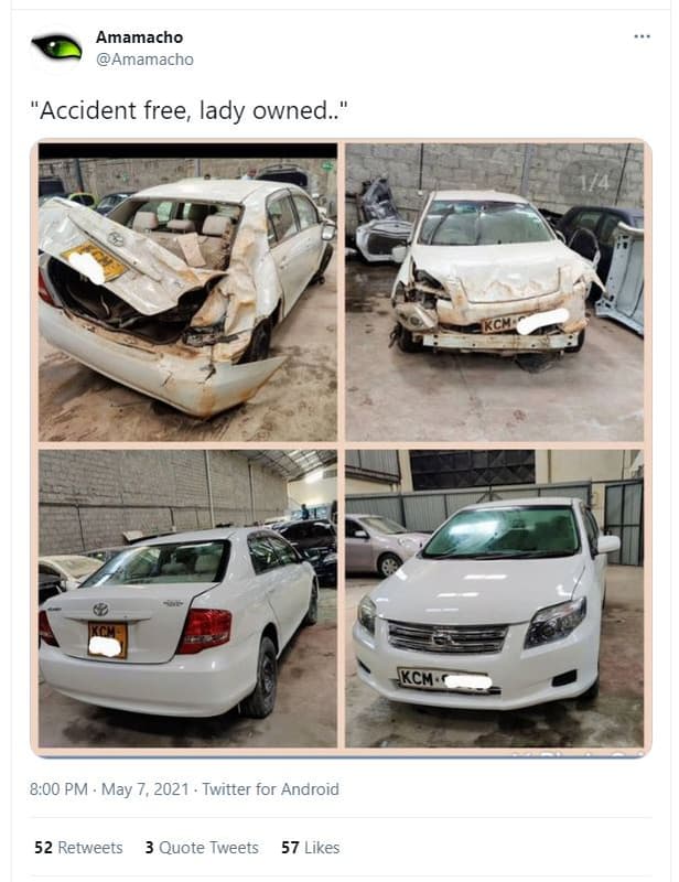 Amamacho amamacho accident free, lady owned. 14 ikcm 8.00 pm . may 7, twitter fo