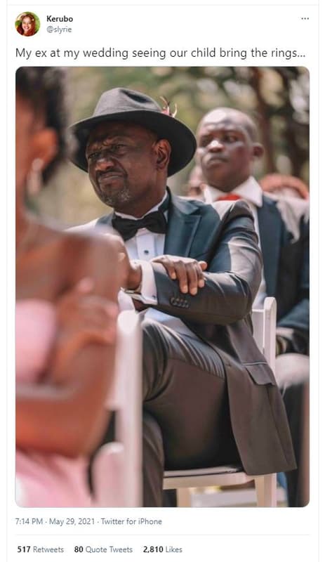 Kerubo slyrie my ex at my wedding seeing our child bring the rings 7,14 pm . may