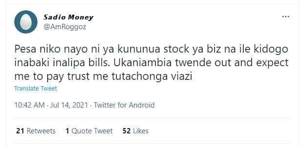 Sadio money amroggoz pesa niko nayo ni ya kununua stock ya biz na ile kidogo ina