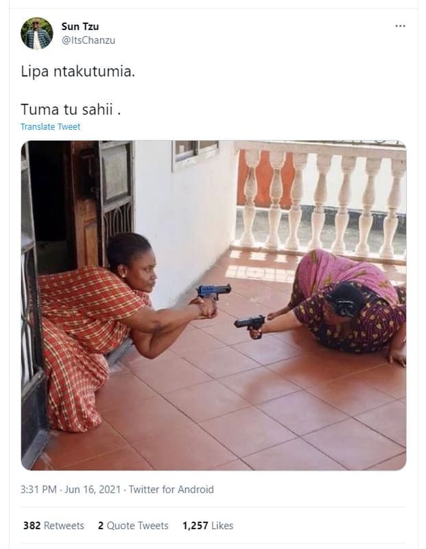 Sun tzu itschanzu lipa ntakutumia_ tuma tu sahii translate tweet 3.31 pm jun 16,