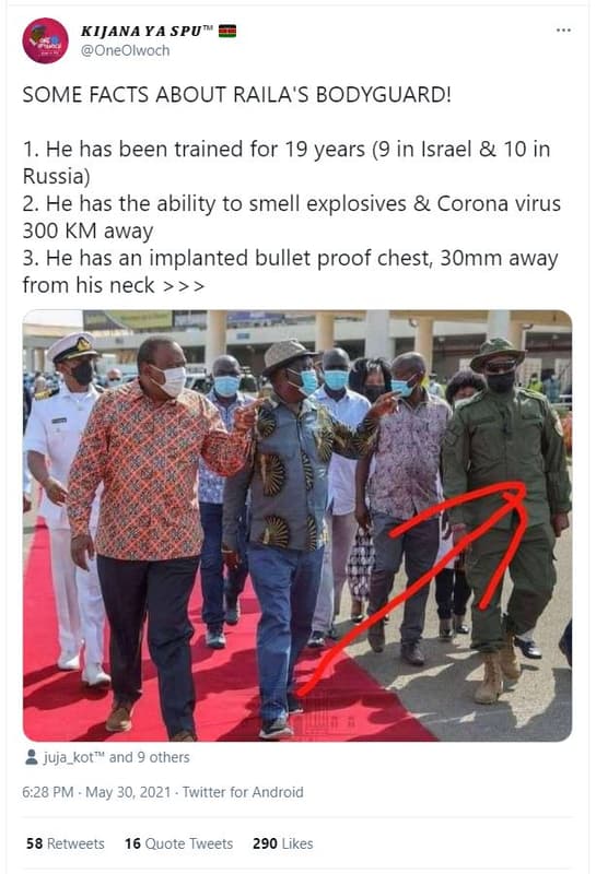 Kijana ya spu oneolwoch some facts about raila's bodyguard! 1. he has been train