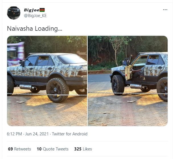 Bigjoe bigjoe_ke naivasha loading 6.12 pm jun 24, twitter for android 69 retweet