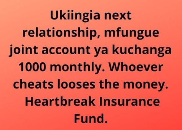 Ukiingia next relationship, mfungue joint account ya kuchanga monthly . whoever