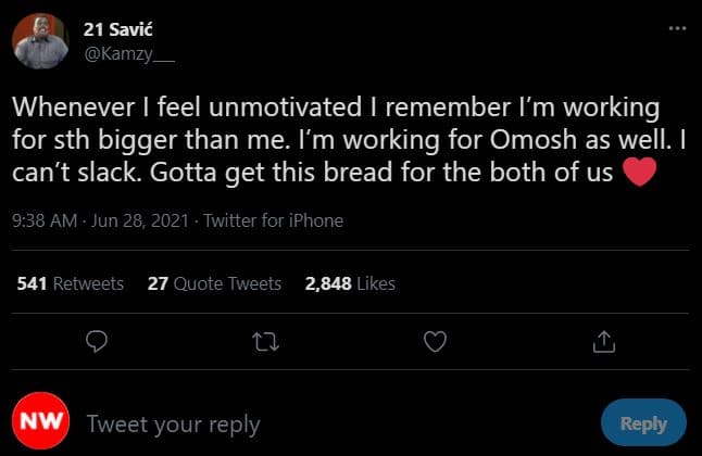 21 savié kamzy_ whenever feel unmotivated remember im working for sth bigger tha